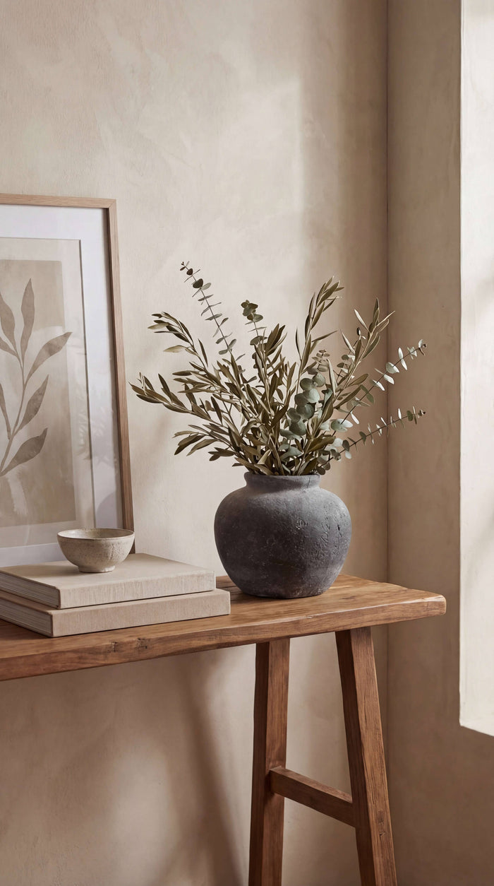 Terracotta Vase, Rounded Charcoal Form - Elna