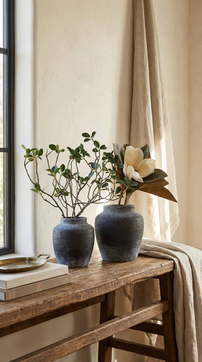 Terracotta Vase, Tall Rounded Charcoal Form - Anera