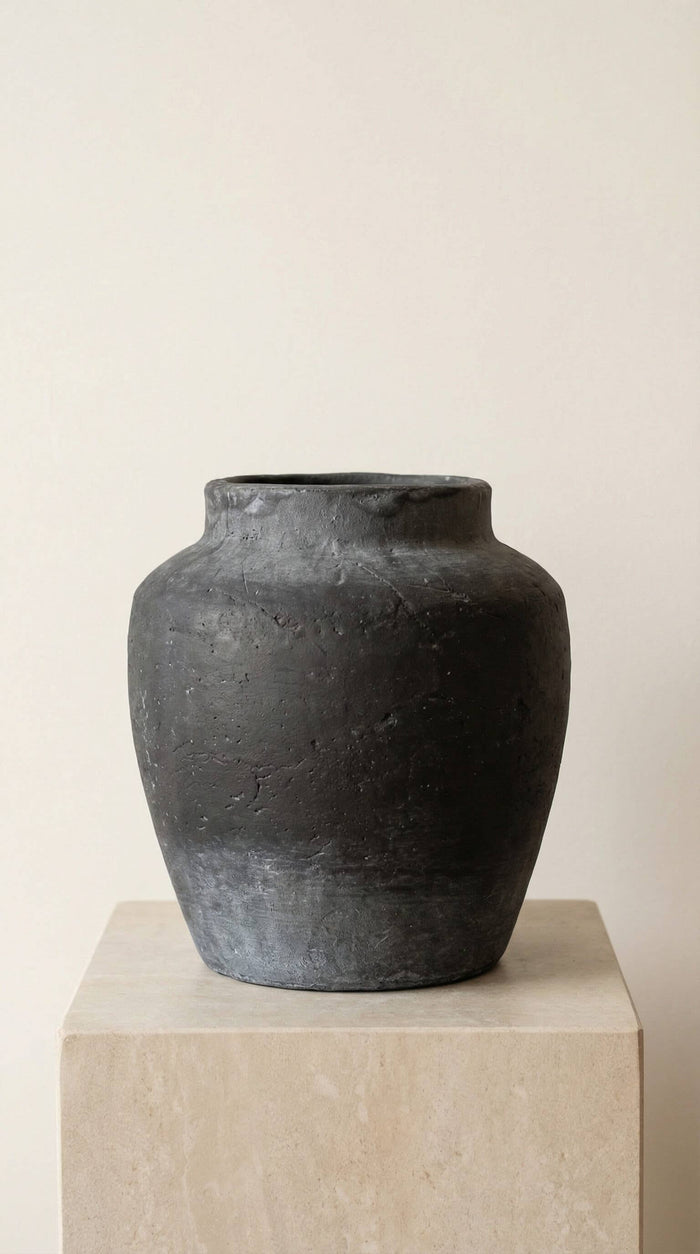 Terracotta Vase, Tall Rounded Charcoal Form - Anera