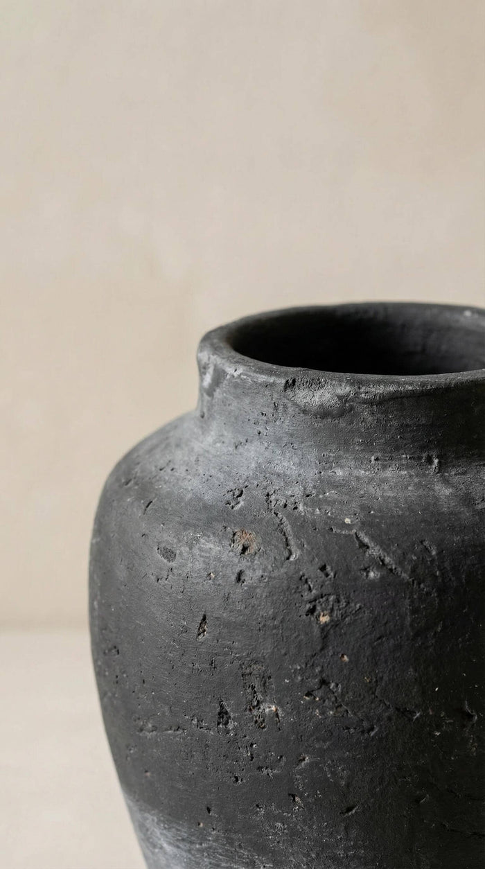 Terracotta Vase, Tall Rounded Charcoal Form - Anera