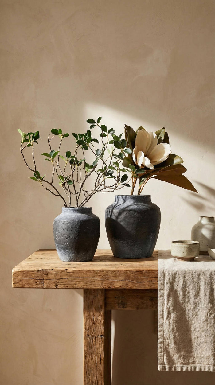 Terracotta Vase, Tall Rounded Charcoal Form - Anera