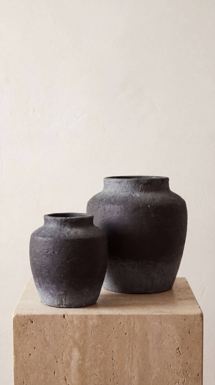 Terracotta Vase, Tall Rounded Charcoal Form - Anera