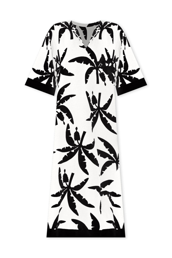 Tessie Black Tropical Linen Kaftan,ghost-mani