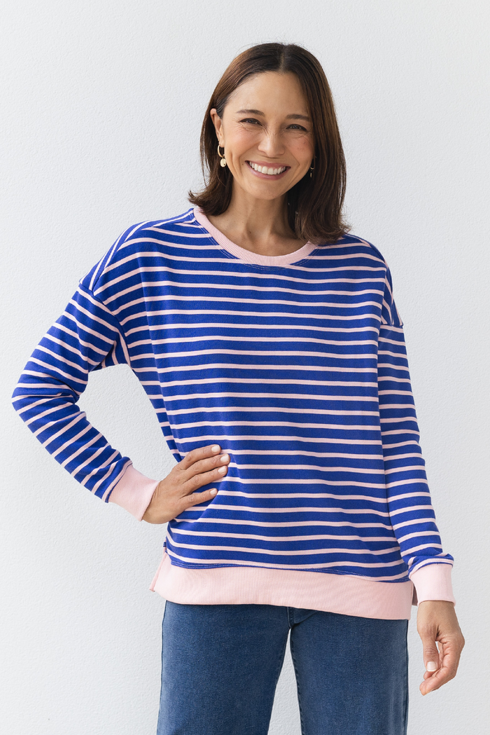 Tide Blue Stripe Cotton Blend Sweatshirt