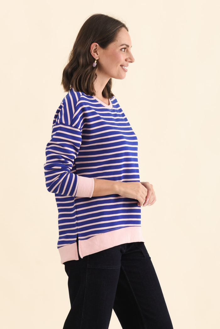 Tide Blue Stripe Cotton Blend Sweatshirt,Brunette model,alt text|model:MJ
