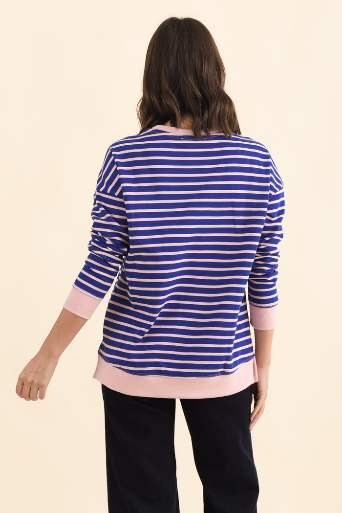 Tide Blue Stripe Cotton Blend Sweatshirt,Brunette model,alt text|model:MJ