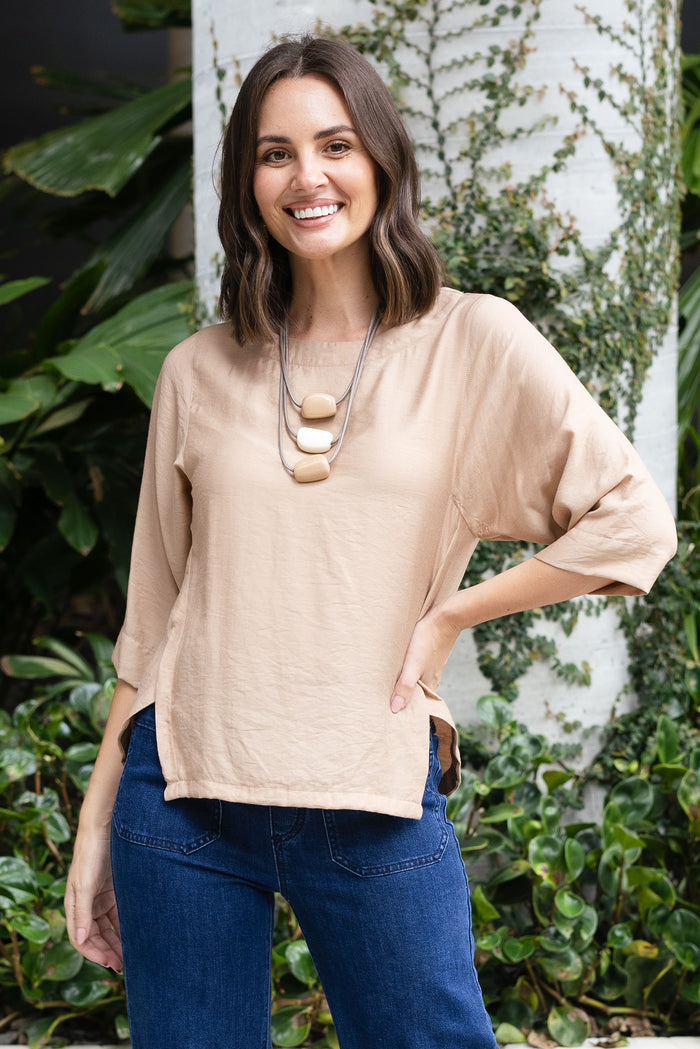 Tommy Taupe Side Split Top,Lifestyle