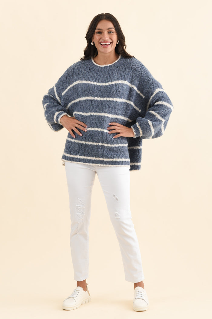 Tonya Steel Stripe Knit Jumper,Brunette model,alt text|model:Brontie