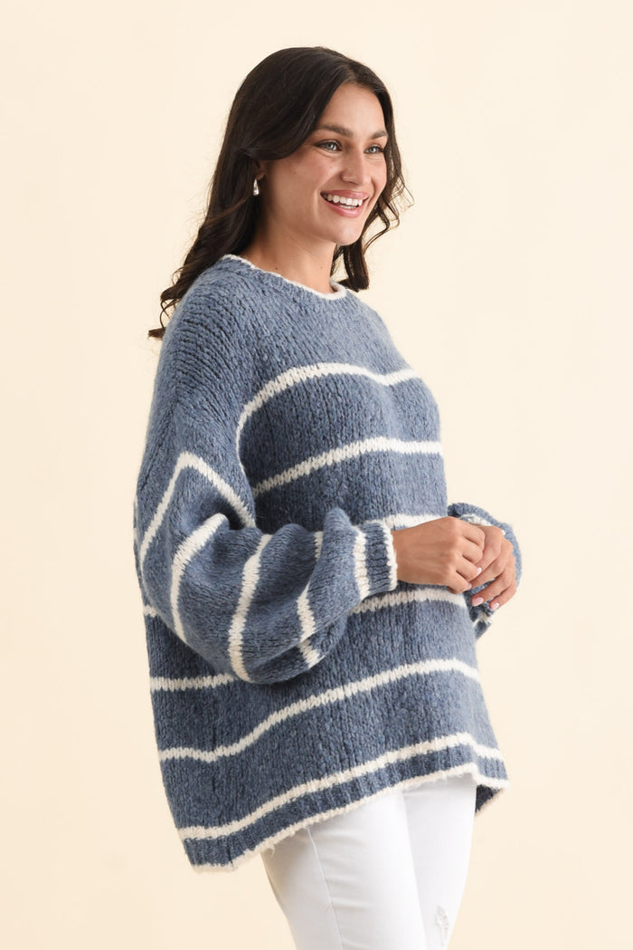 Tonya Steel Stripe Knit Jumper,Brunette model,alt text|model:Brontie