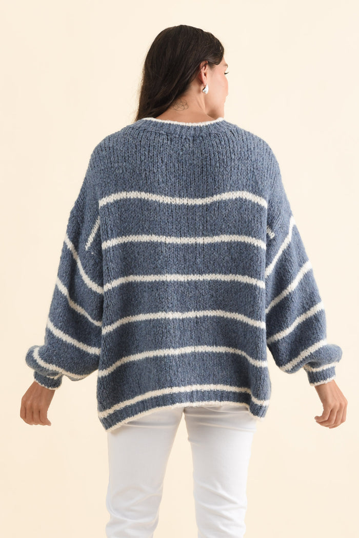 Tonya Steel Stripe Knit Jumper,Brunette model,alt text|model:Brontie