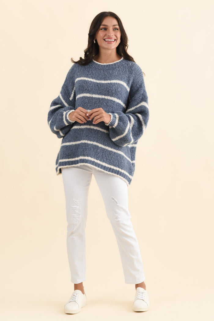 Tonya Steel Stripe Knit Jumper,Brunette model,alt text|model:Brontie