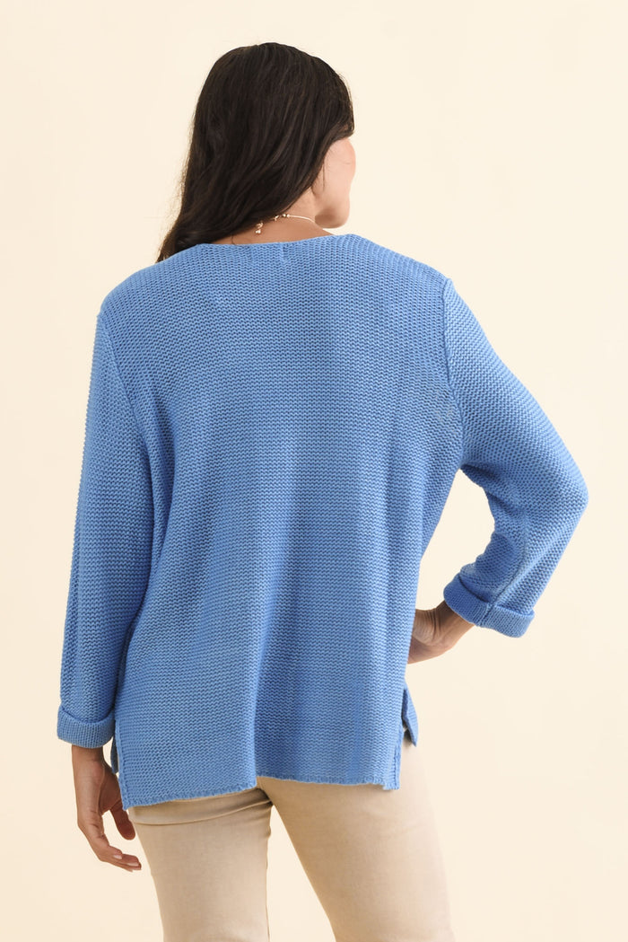Toulouse Blue Cotton Jumper,Brunette model,alt text|model:Brontie