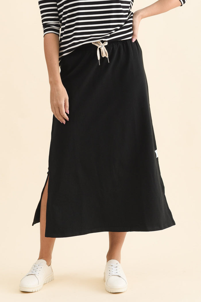 Travel Black Cotton Maxi Skirt,Lifestyle