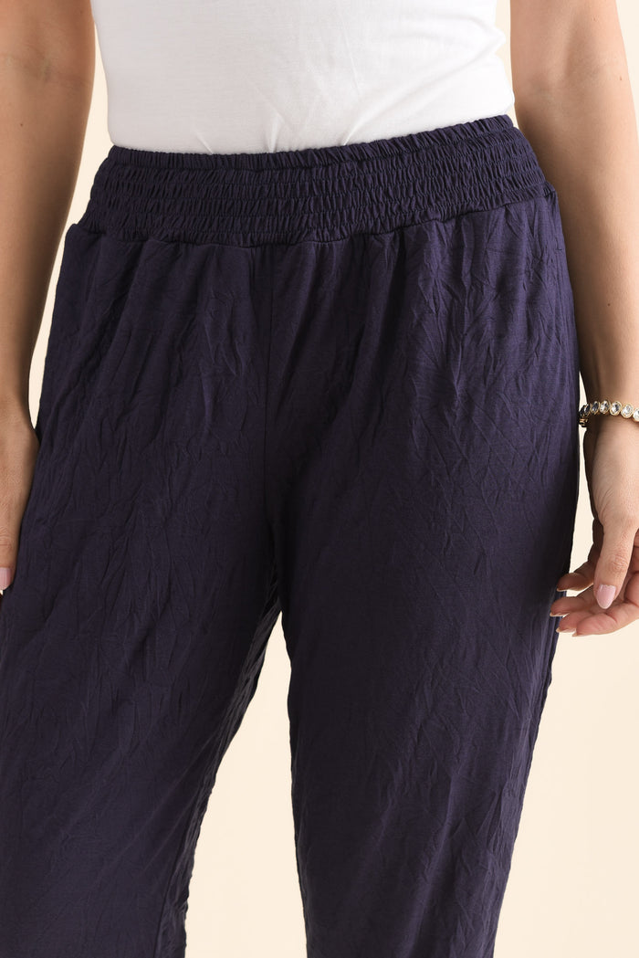 Travel No-Iron Navy Cropped Pants,Detail,Brunette model,alt text|model:MJ
