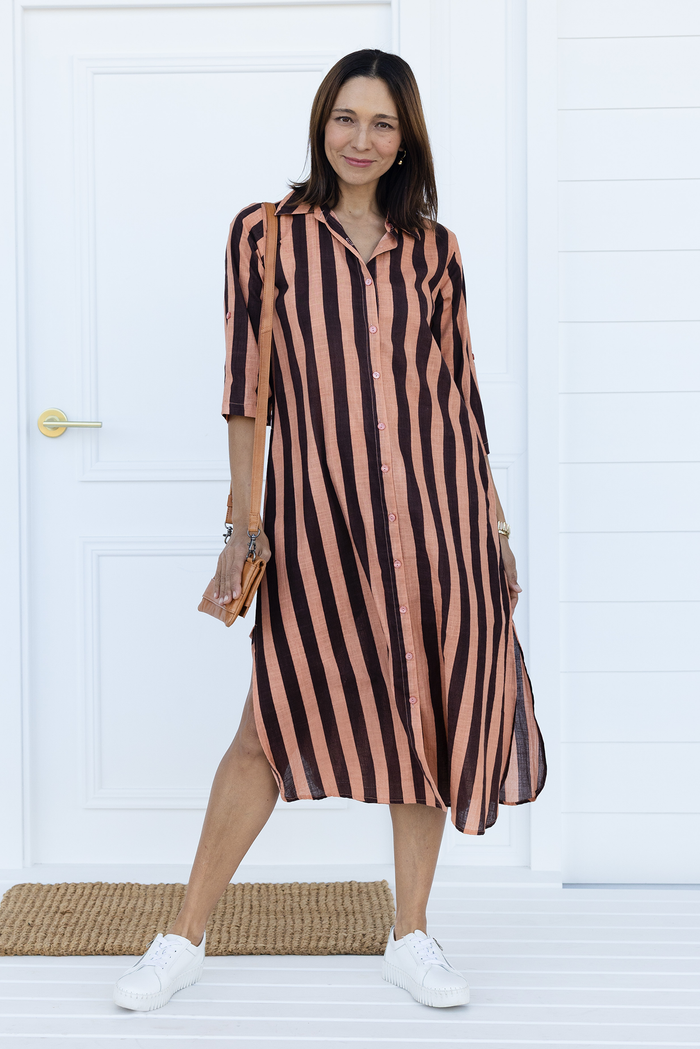 Tricia Chocolate Stripe Cotton Shirt Dress,Lifestyle
