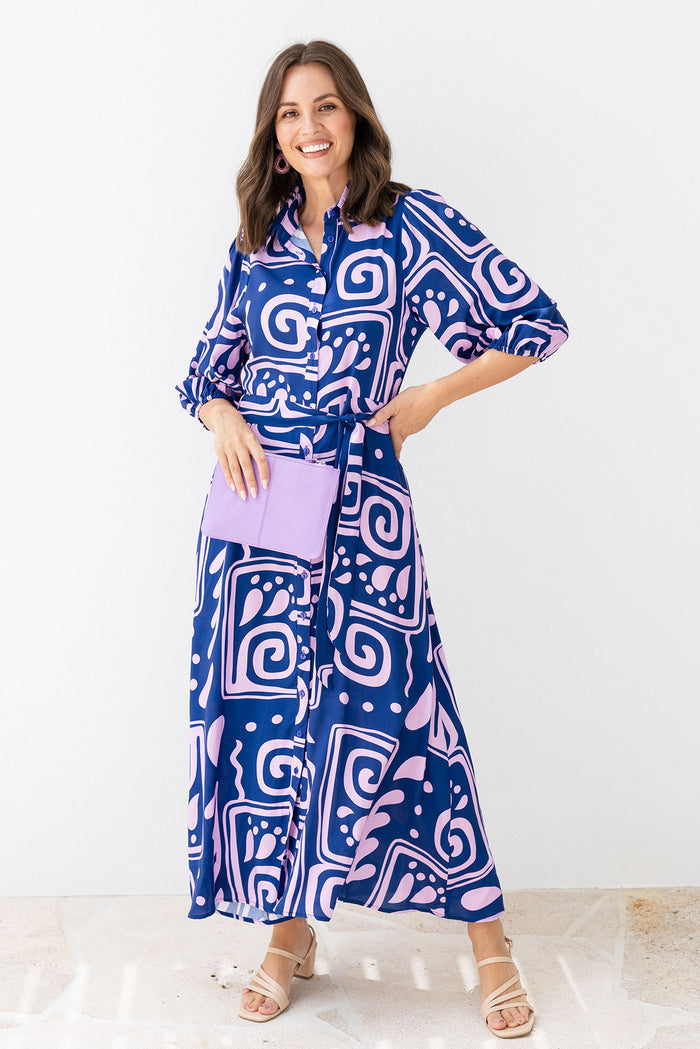 Trinity Navy Abstract Tie Dress