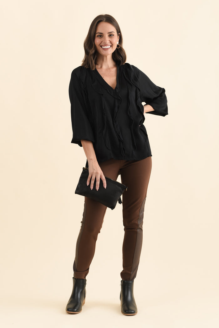 Trove Black Silk Ruffle Top
