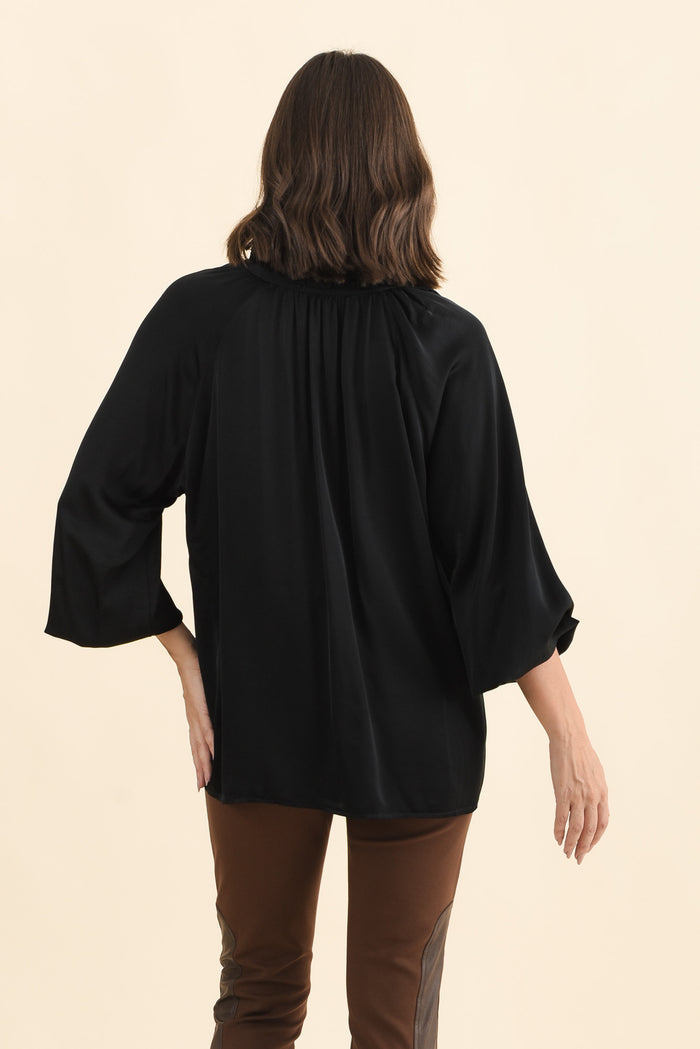 Trove Black Silk Ruffle Top