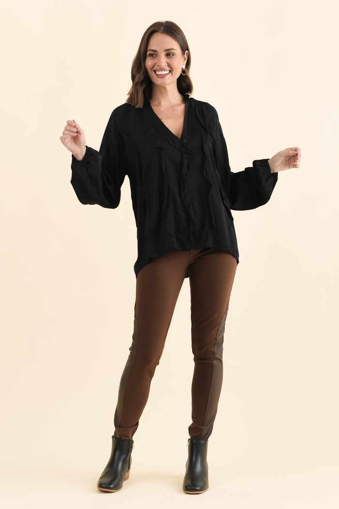 Trove Black Silk Ruffle Top