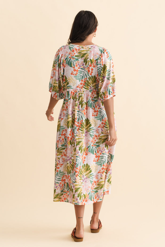 Troyanne Pink Jungle Midi Dress,Brunette model,alt text|model:Brontie