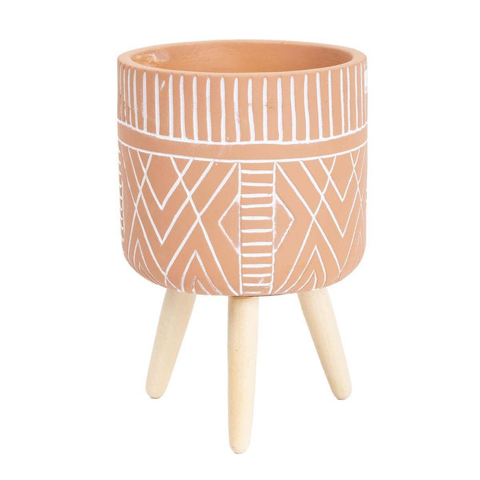 TRUU Concrete Planter w/Wood Legs,5.5"D x 7"H