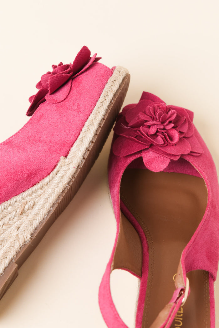 Tulip Fuchsia Flower Suede Wedge
