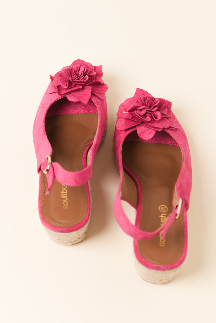 Tulip Fuchsia Flower Suede Wedge