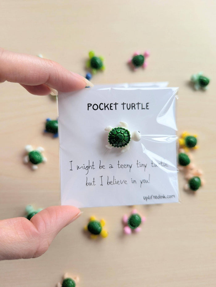 UPLIFTED Pocket Turtle Card with Motivational Message and Figurine