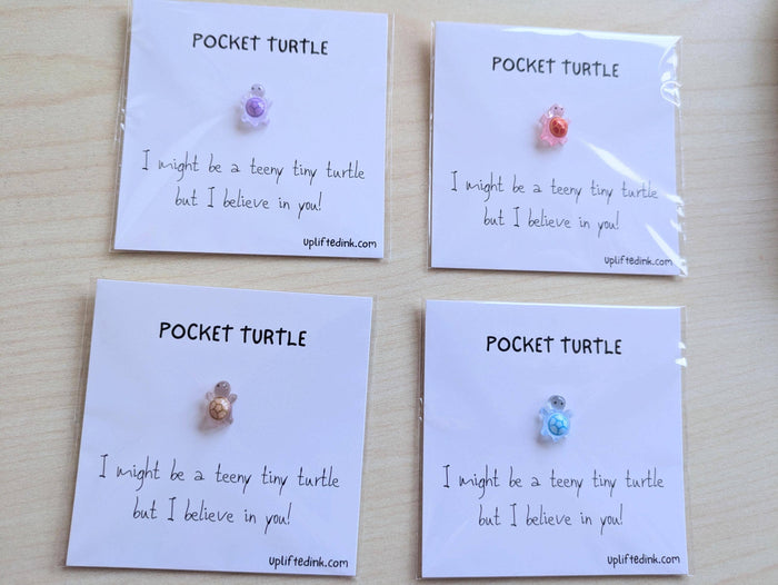 UPLIFTED Pocket Turtle Card with Motivational Message and Figurine