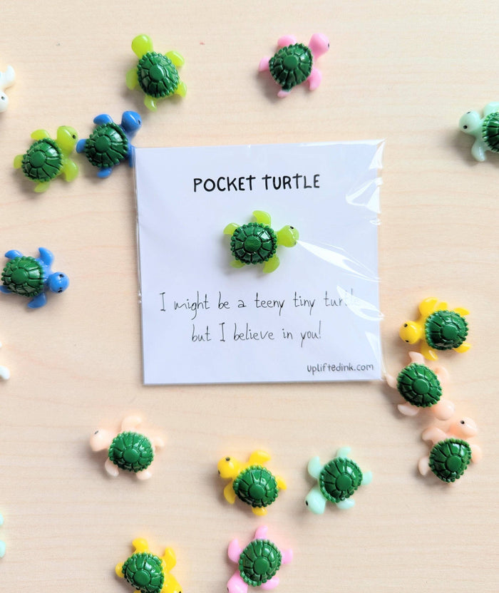 UPLIFTED Pocket Turtle Card with Motivational Message and Figurine