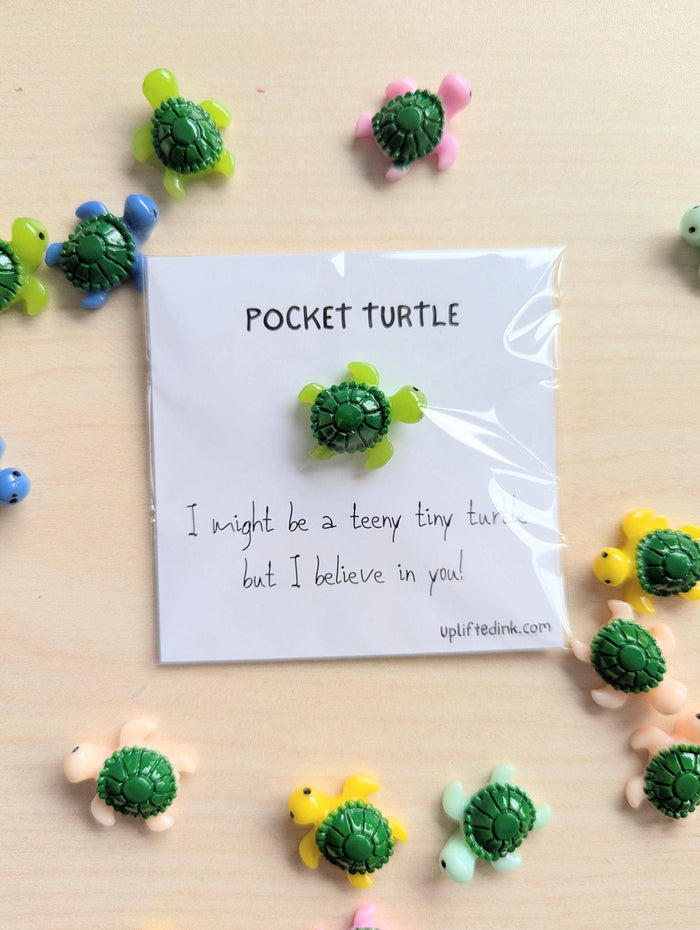 UPLIFTED Pocket Turtle Card with Motivational Message and Figurine