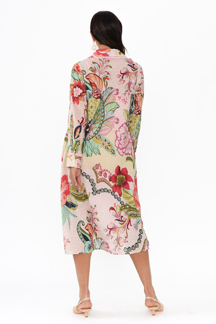 Vada Pink Floral Cotton Shirt Dress,Brunette model,alt text|model:Cara