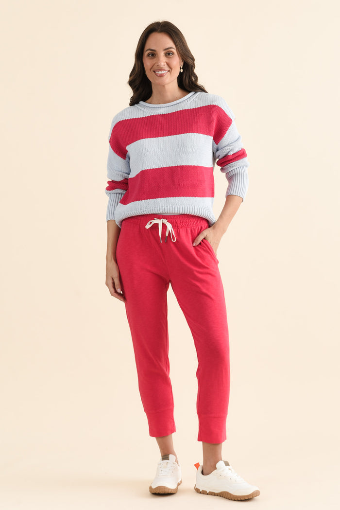 Vesi Red Stripe Cotton Knit Jumper,brunette model,Full Outfit,alt text|model:MJ