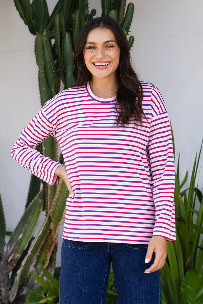 Vienna Purple Stripe Long Sleeve Tee,Lifestyle