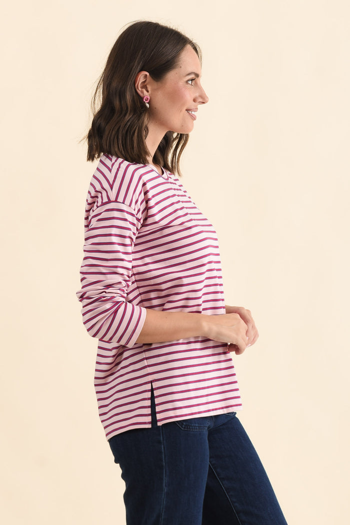Vienna Purple Stripe Long Sleeve Tee,Brunette model,alt text|model:MJ