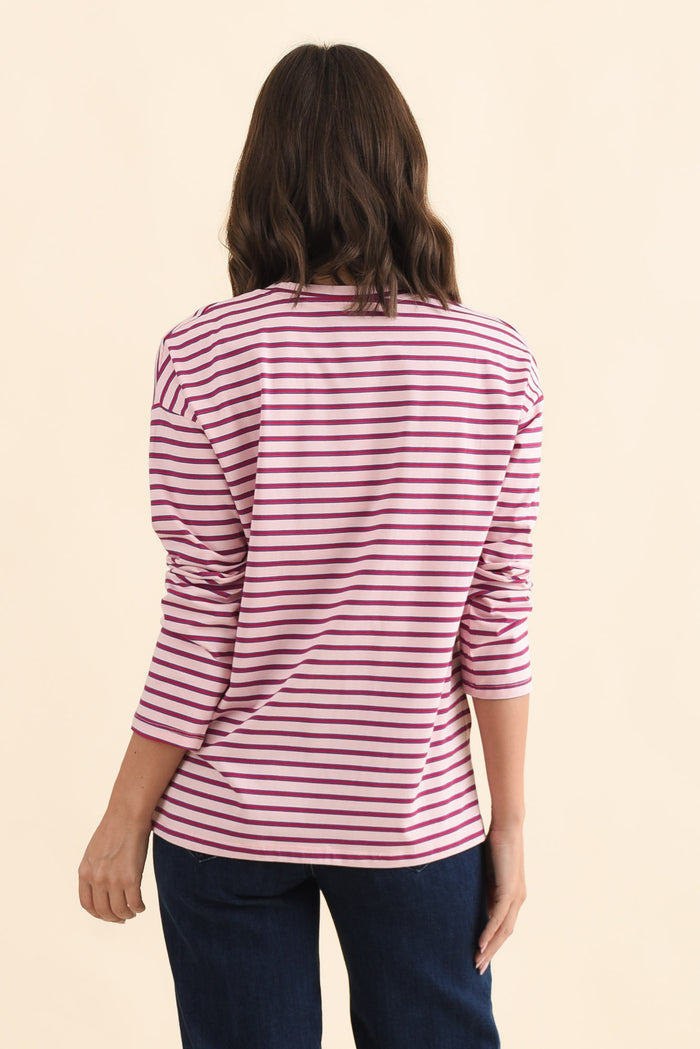 Vienna Purple Stripe Long Sleeve Tee,Brunette model,alt text|model:MJ
