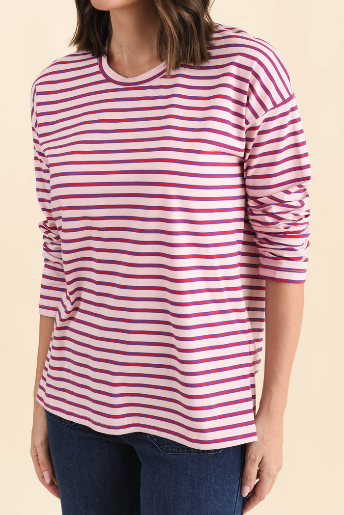 Vienna Purple Stripe Long Sleeve Tee,Brunette model,alt text|model:MJ