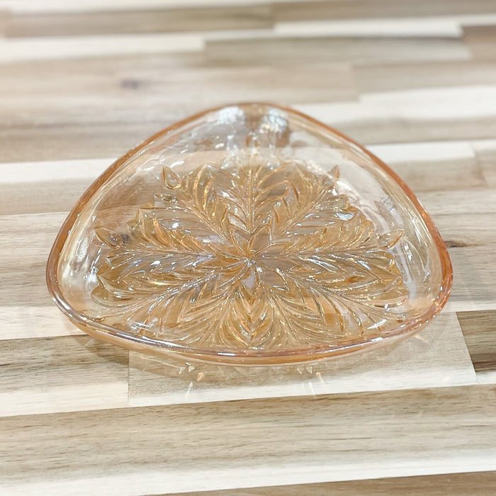 Vintage MCM Triangular Peach Marigold Glass Dish
