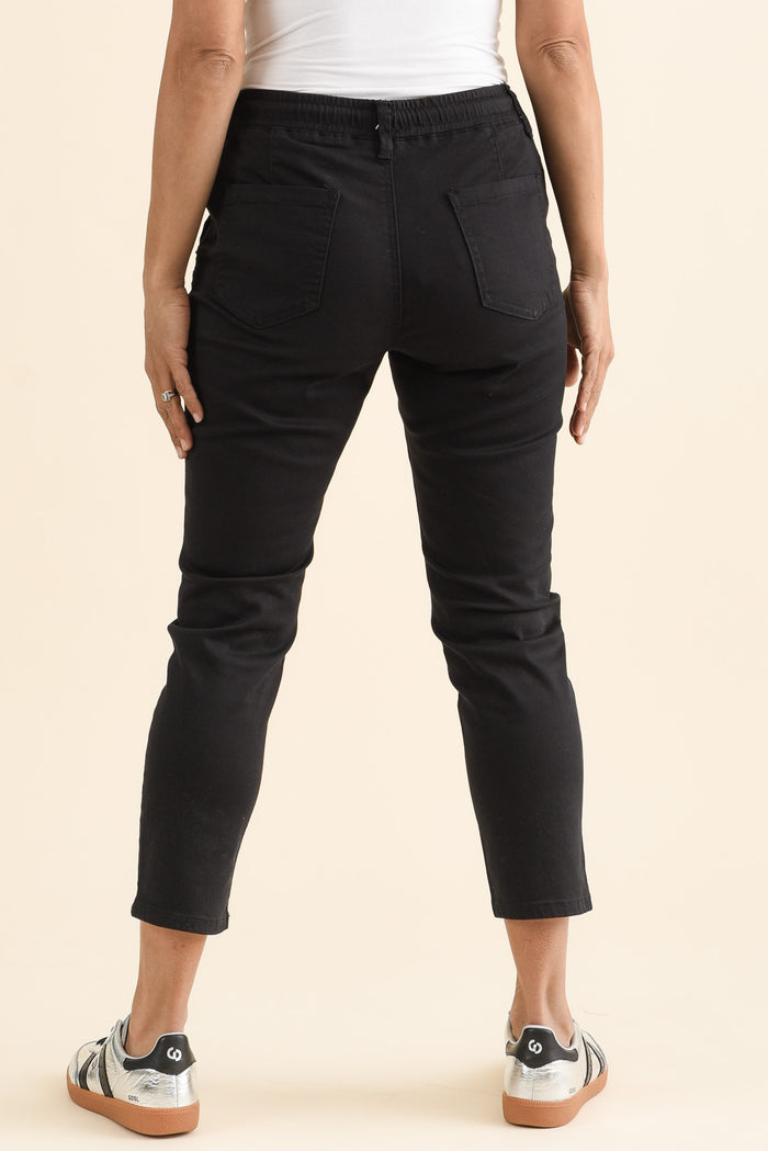 Whistler Black Cotton Jogger Pants,brunette model,Back of Outfit,alt text|model:Cara