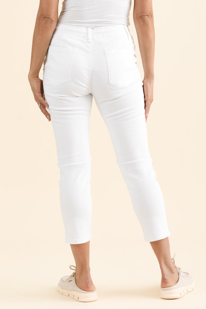 Whistler White Cotton Jogger Pants,brunette model,Back of Outfit,alt text|model:Cara