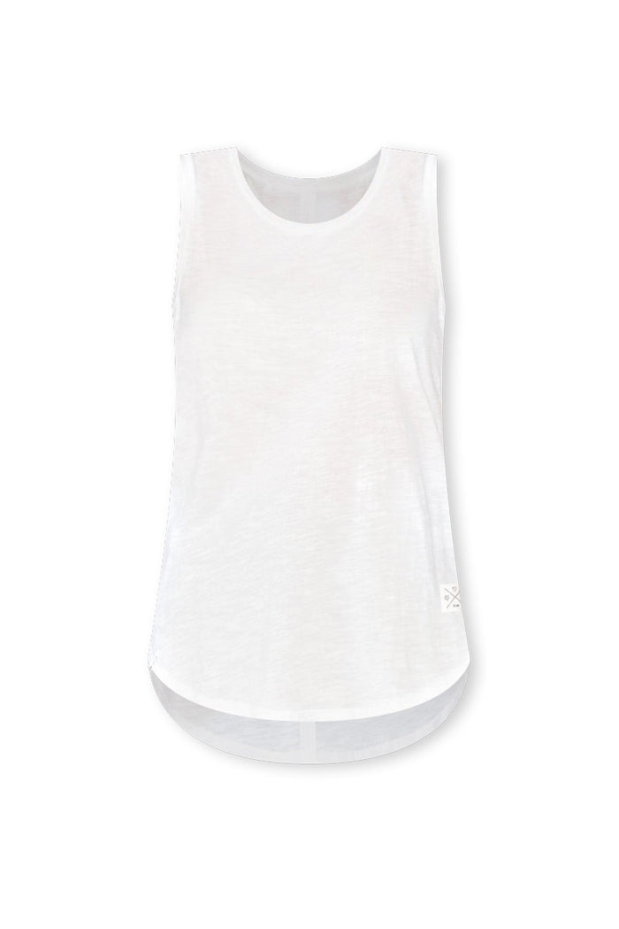 White Cotton Scoop Tank,ghost-mani