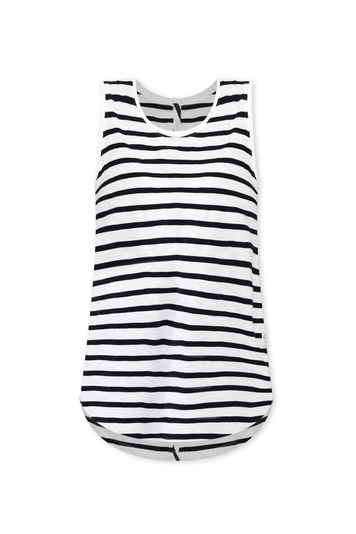 White Stripe Cotton Scoop Tank,ghost-mani