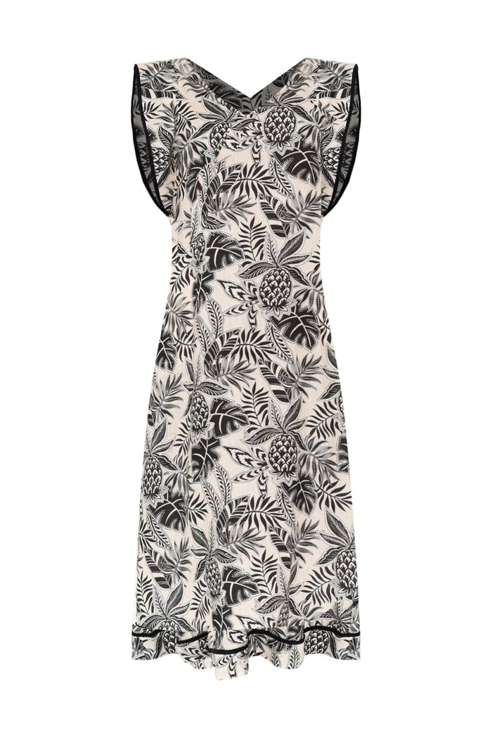 Whitney Black Leaf Linen Maxi Dress,ghost-mani