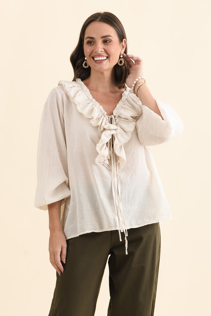 Winifred Natural Cotton Frill Top