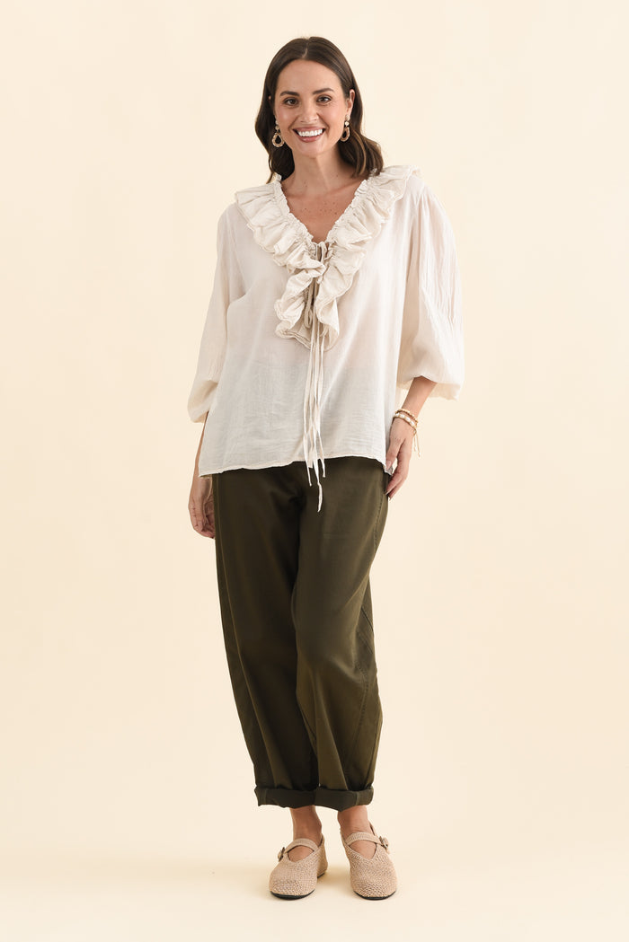 Winifred Natural Cotton Frill Top