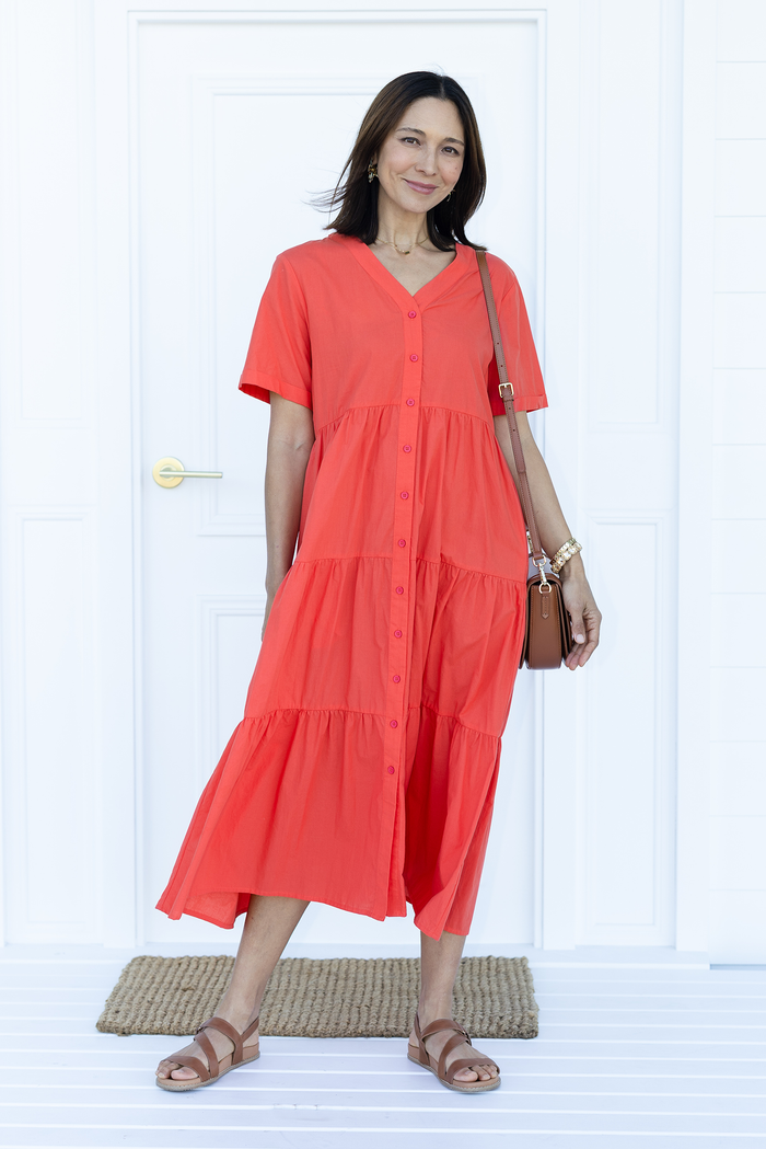 Winona Red Cotton Button Dress,Lifestyle