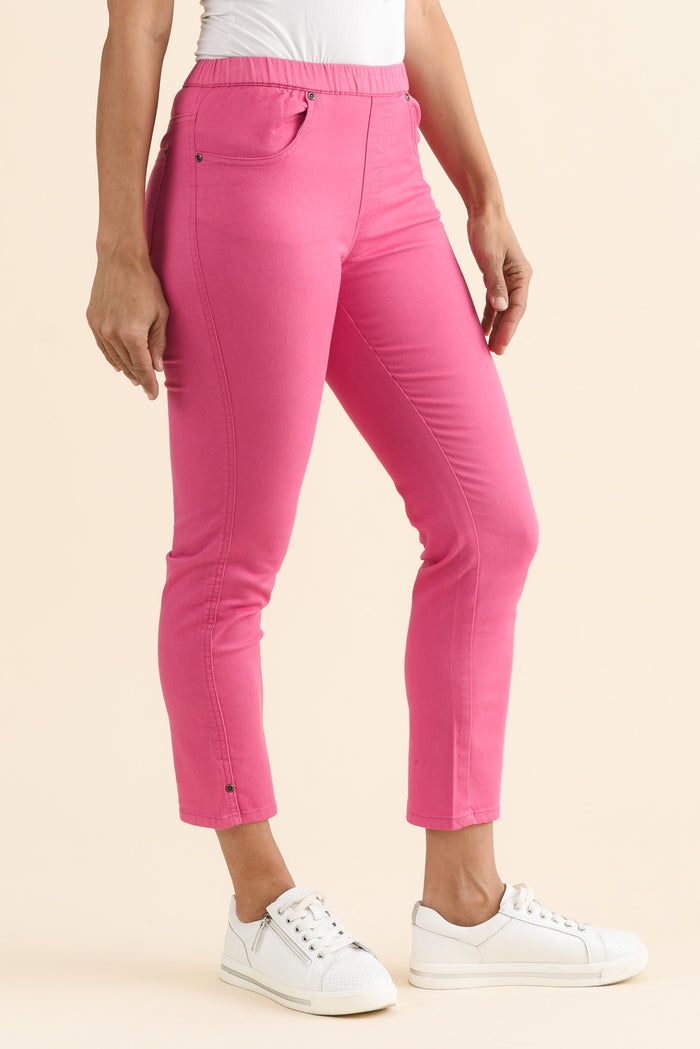 Winslet Hot Pink 7/8 Pants,brunette model,Side of Outfit,alt text|model:Cara