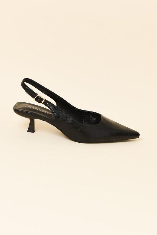 Wizz Black Leather Slingback Heel