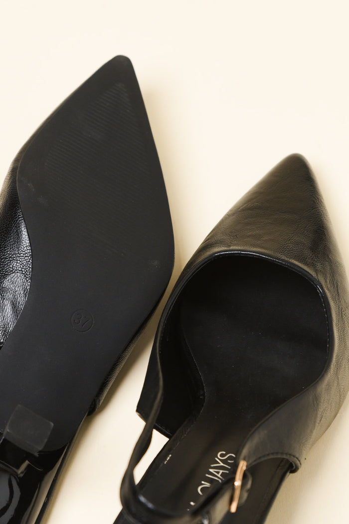 Wizz Black Leather Slingback Heel