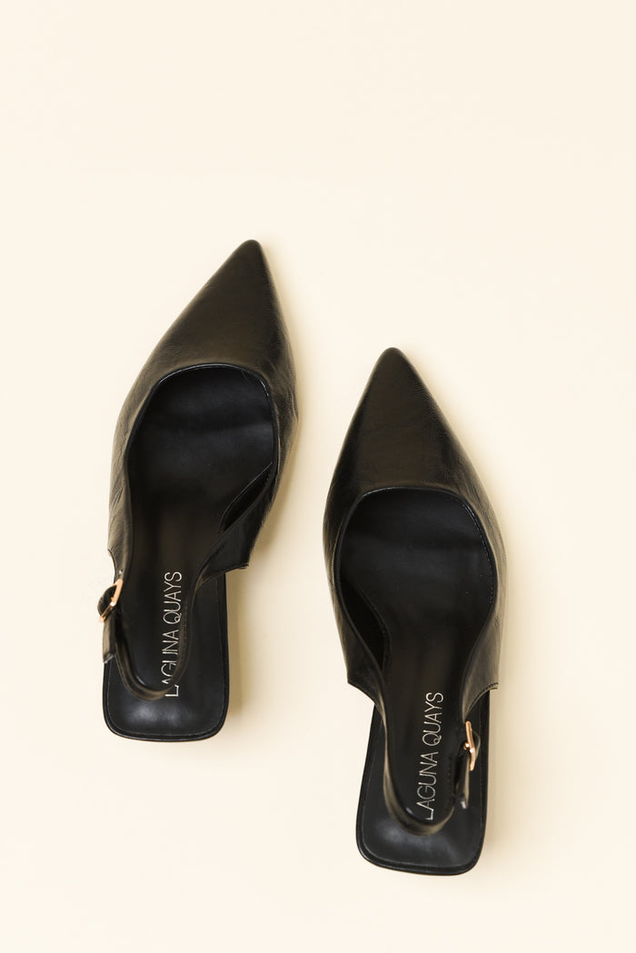 Wizz Black Leather Slingback Heel